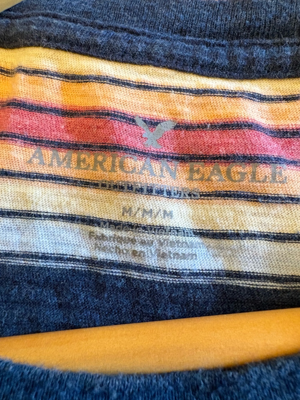 American Eagle Men's Retro Striped Pocket T-Shirt Medium 100% Cotton Navy - Picture 4 of 9